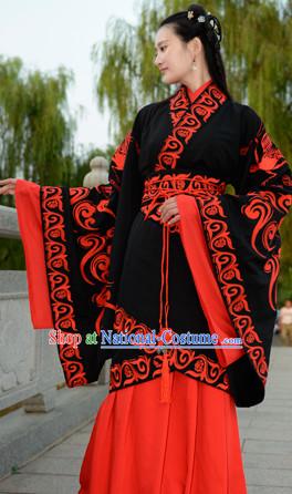 Top Chinese Han Dynasty Beauty Princess Wedding Hanfu Clothing Chinese Hanfu Costume Hanfu Dress Ancient Chinese Costumes and Hair Jewelry Complete Set for Women Girls Children