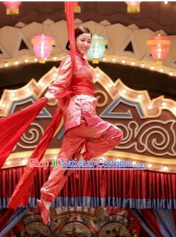 Chinese Folk Han Ethnic Mandarin Dance Ribbon Costumes Complete Set for Women