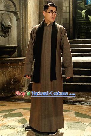 Chinese Minguo Time Mandarin Long Robe Complete Set for Men