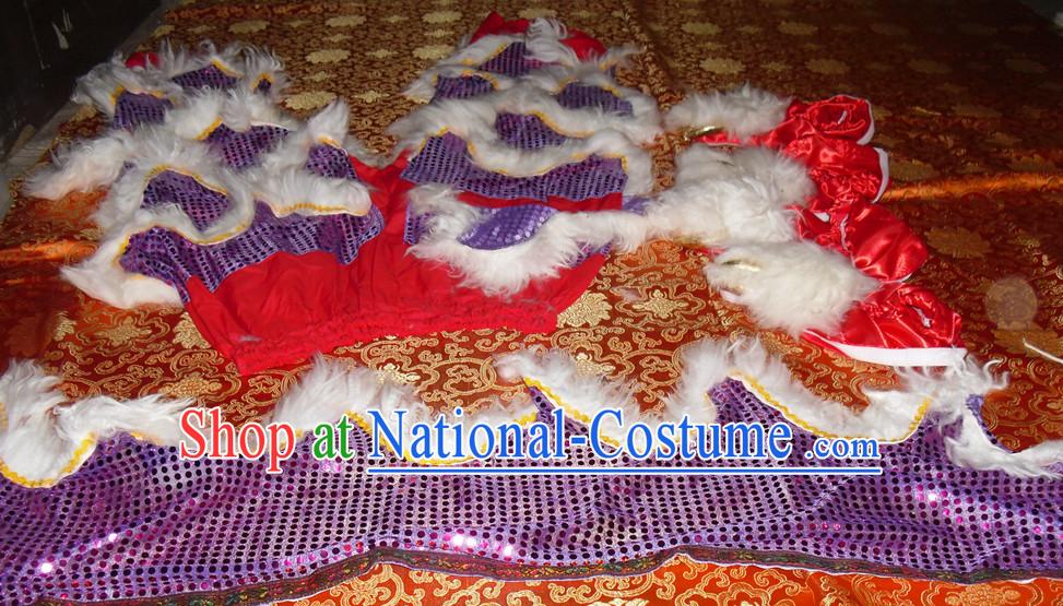 Puprle Color White Wool Top Asian Chinese Troupe Performance 2 Pairs of Lion Dance Pants and Claws