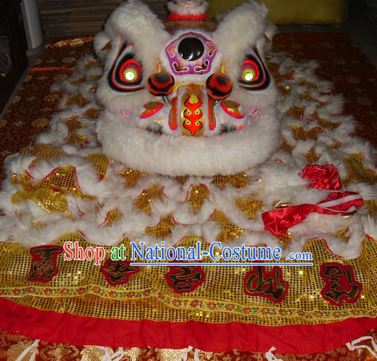 Top Gold Color White Wool Competition and Parade Hok San Lion Dancing Instruments Complete Set