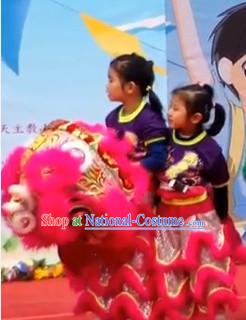 Peachblow Color Top 100_ Natural Long Wool Primary School Middle School Lion Dance Costumes Complete Set for Kids Children Boys Girls