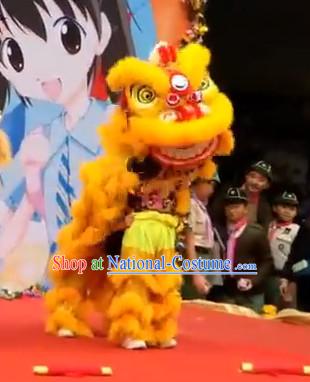 Gold Color Top 100_ Natural Long Wool Middle School Lion Dance Costumes Complete Set for Kids Children Boys Girls