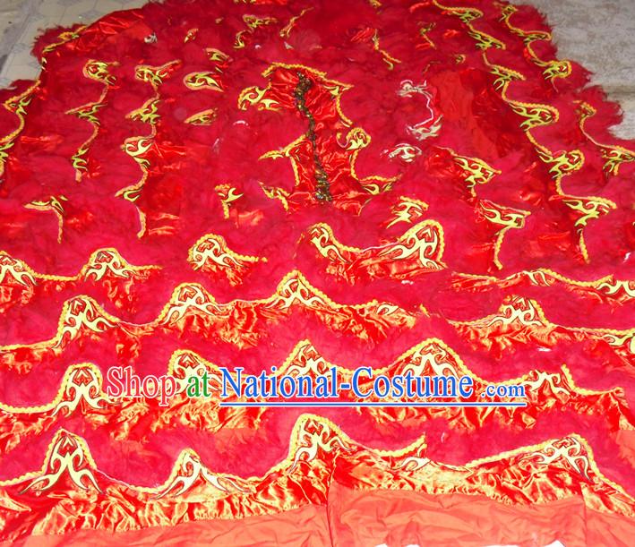 Red Top Asian Chinese Lion Dance Pants Claws Tail Body Costumes Set