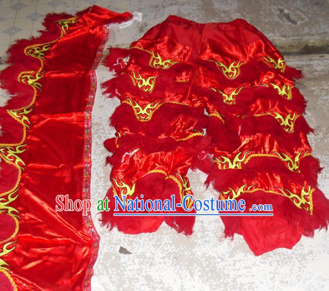 Red Top Asian Chinese New Year Performance 2 Pairs of Lion Dance Pants and Claws