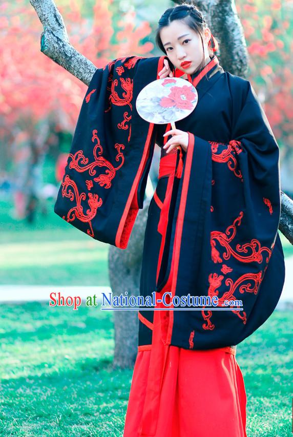 Ancient Chinese Embroidered Black Red Hanfu Dress China Traditional Clothing Asian Long Dresses China Clothes Fashion Oriental Outfits for Women