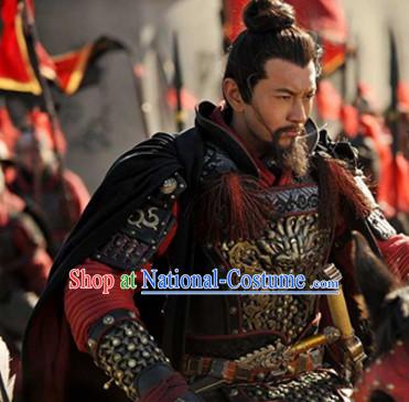 Chinese Ancient Suphero Body Armor Costumes, Long Mantle and Helmet Complete Set for Men