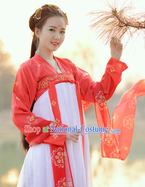 Ancient Chinese Tang Dynasty Beauty Embroidered Garment and Hair Jewelry Complete Set for Women