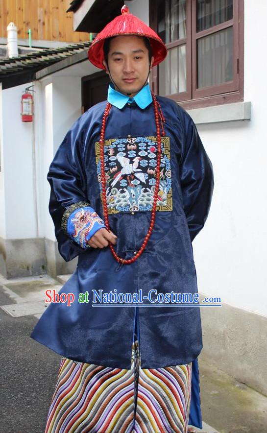 Top Chinese Qing Dynasty Official Costume Costumes and Hat Complete Set for Men and Boys