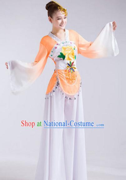 Chinese Folk Festival Celebration Fan Dance Costumes and Headdress Complete Set for Women