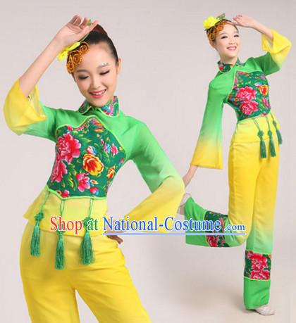 Light Green Chinese Traditional Fan Dance Costumes Dancing Outfits for Women or Girls