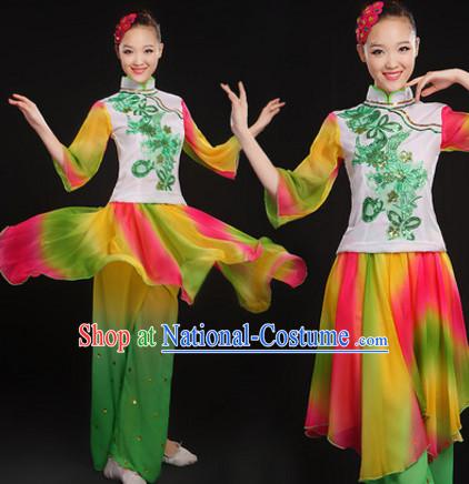 Chinese Classical Folk Dance Costumes Dancing Outfits and Hair Decorations Complete Set for Women or Girls