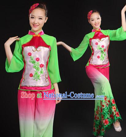 Chinese Folk Dance Costumes Dancing Outfits and Hair Decorations Complete Set for Women or Girls