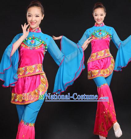 Chinese Folk Dance Costumes Dancewear and Hair Decorations Complete Set for Women or Girls