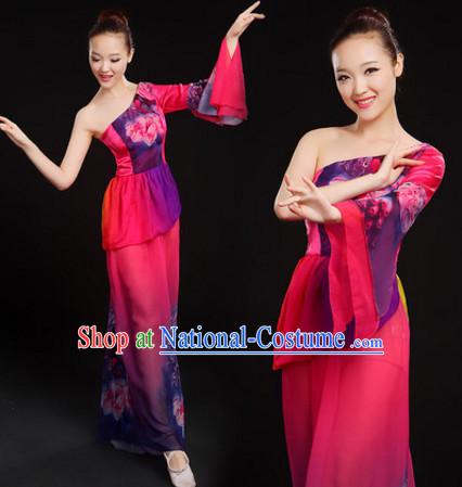 One Shoulder Chinese Classical Dance Costumes Dancewear and Hair Decorations Complete Set for Women or Girls