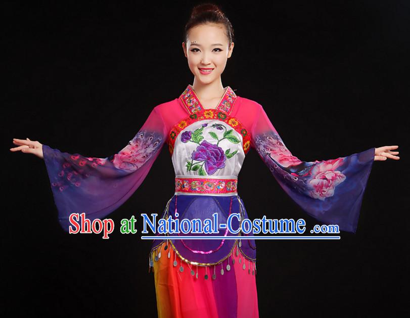 Chinese Classic Dance Costumes Dancewear and Hair Decorations Complete Set for Women or Girls