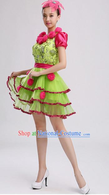 Chinese Stage Performance Dance Costumes and Headdress Complete Set for Women