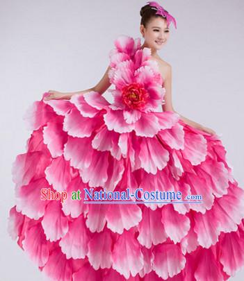 Chinese Stage Performance Flower Dancewear Costume and Headdress Complete Set for Women