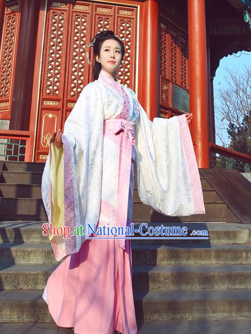 White Pink Chinese Ming Dynasty Clothing and Headdress Complete Set for Women