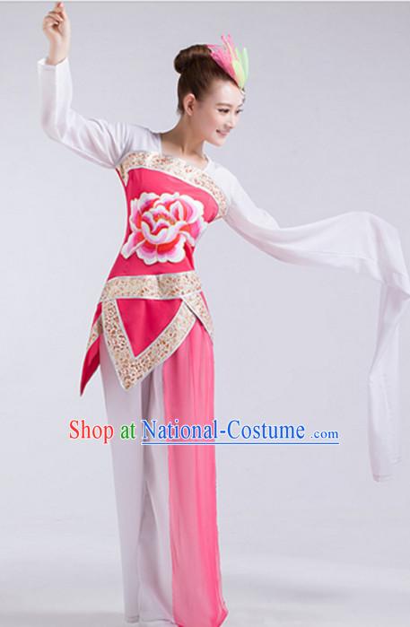 Water Sleeve Chinese Classical Dance Costumes and Headdress Complete Set for Children Girls