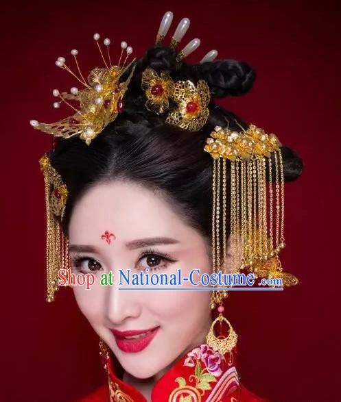 Top Chinese Traditional Wedding Headpieces Hair Jewelry Bridal Hair Clasp Hairpins Set