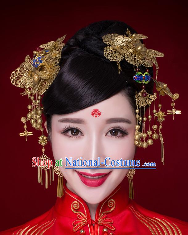 Top Chinese Traditional Wedding Headpieces Hair Jewelry Bridal Hair Clasp Hairpins Set