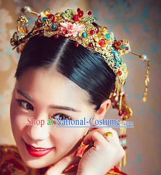 Top Chinese Traditional Wedding Headpieces Hair Jewelry Bridal Hair Clasp Hairpins Set