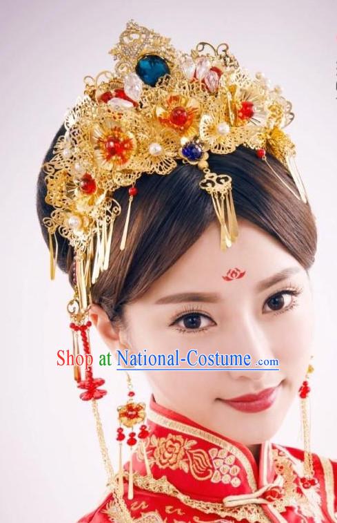 Top Chinese Traditional Wedding Headpieces Hair Jewelry Bridal Hair Clasp Hairpins Set