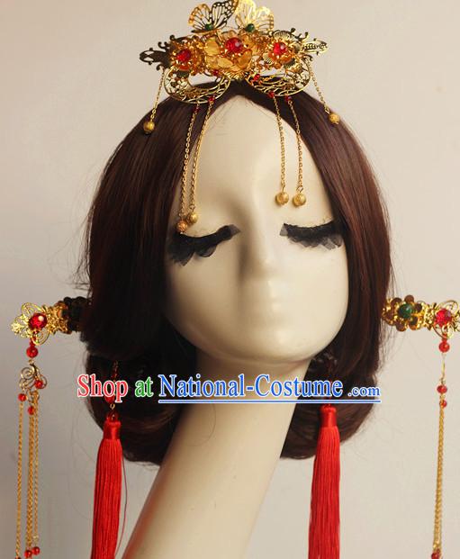 Top Chinese Traditional Wedding Bridal Crown Headpieces Hair Jewelry Bridal Hair Clasp Hairpins Set