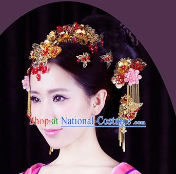 Top Chinese Traditional Wedding Bridal Crown Headpieces Hair Jewelry Bridal Hair Clasp Hairpins Set