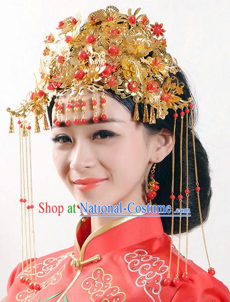 Top Chinese Traditional Wedding Bridal Phoenix Coronet Crown Headpieces Hair Jewelry Bridal Hair Clasp Hairpins Set