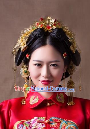 Top Chinese Traditional Wedding Bridal Phoenix Coronet Crown Headpieces Hair Jewelry Bridal Hair Clasp Hairpins Set