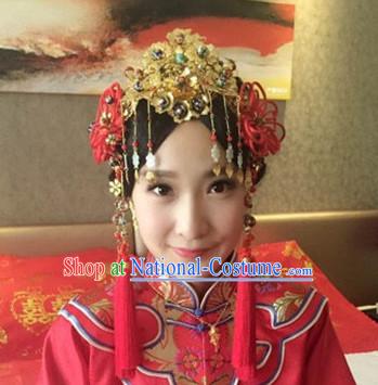 Top Chinese Traditional Wedding Bridal Phoenix Coronet Crown Headpieces Hair Jewelry Bridal Hair Clasp Hairpins Set