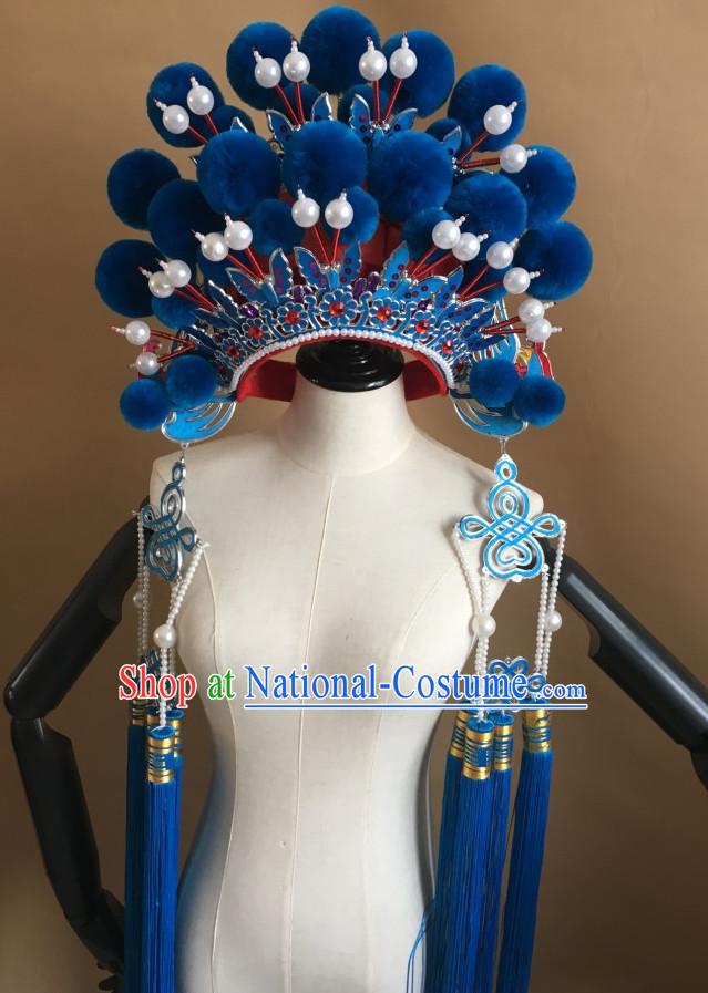 Blue Chinese Traditional Opera Phoenix Coronet Hat