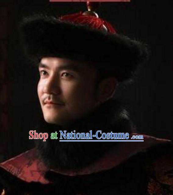 Black Chinese Traditional Qing Dynasty Official Fur Hat for Men