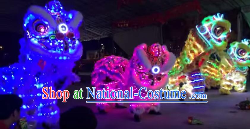 Luminous LED Lights Supreme 100_ Long Natural Wool Chinese Southern Lion Dance Equipments Complete Set