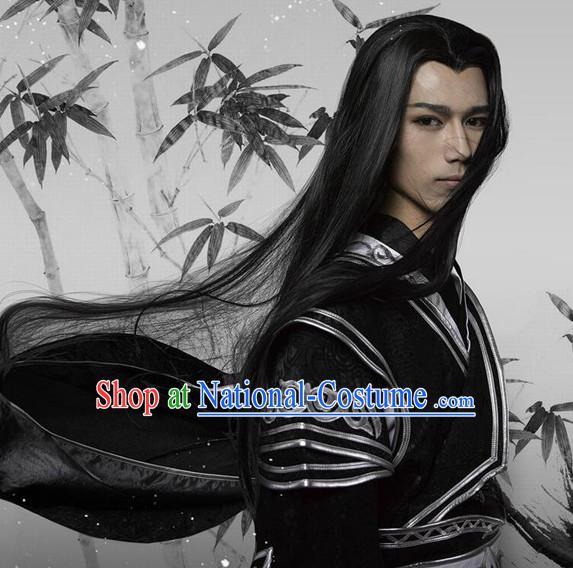 Chinese Ancient Male Style Black Long Wigs