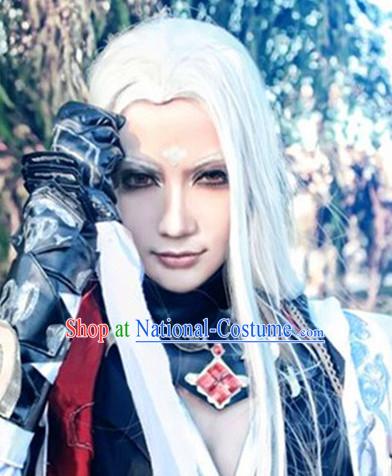 Chinese Ancient Male Style White Long Wigs