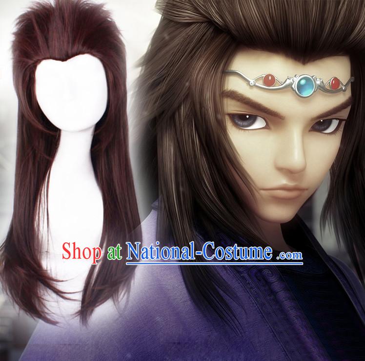 Chinese Ancient Male Style Brown Long Wigs