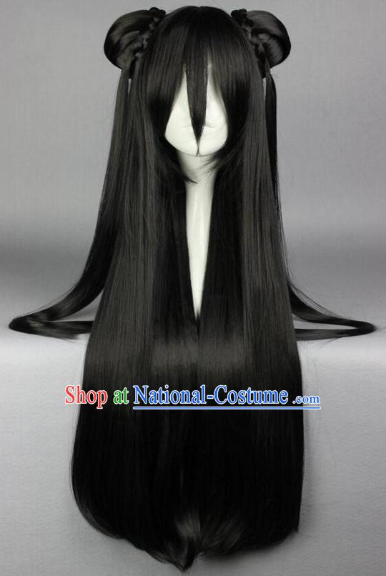 Chinese Ancient Female Style Black Long Wigs