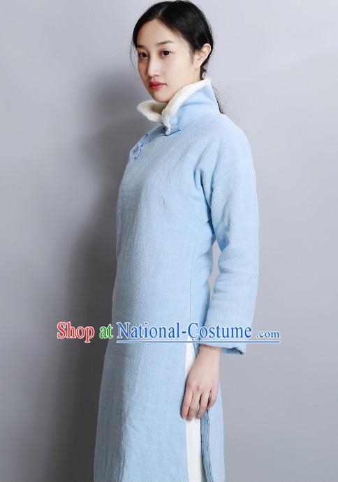 High Collar Chinese Minguo Style Long Robe Complete Set for Women