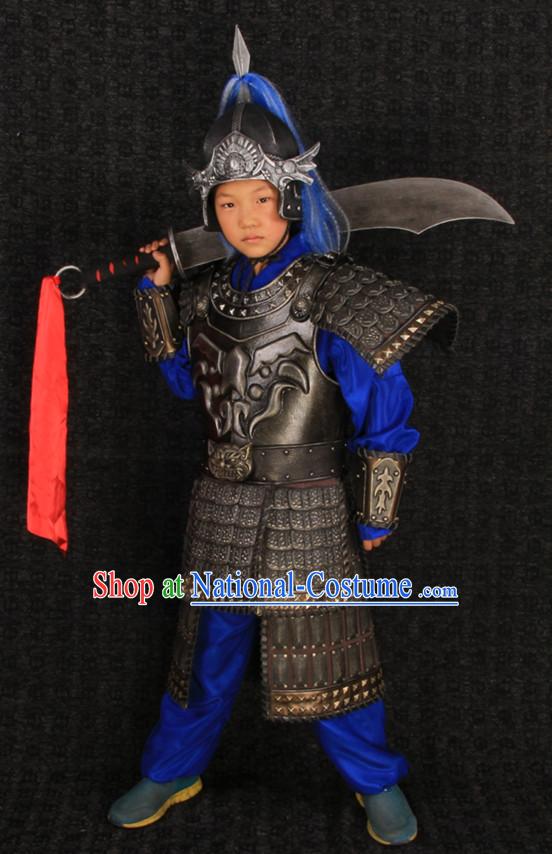 Top Chinese Ancient General Body Armor Costumes and Helmet Complete Set for Children Kids