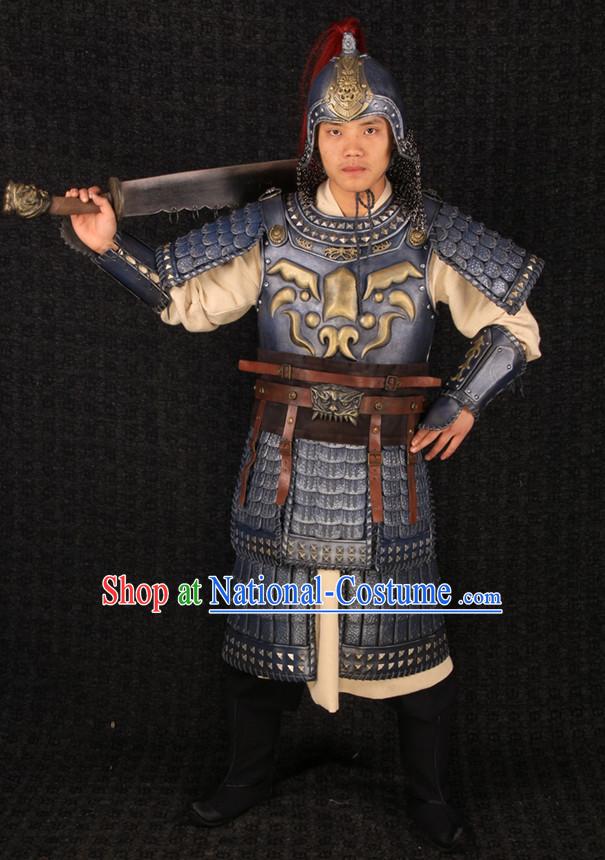 Top Chinese Ancient General Body Armor Costumes and Helmet Complete Set for Men