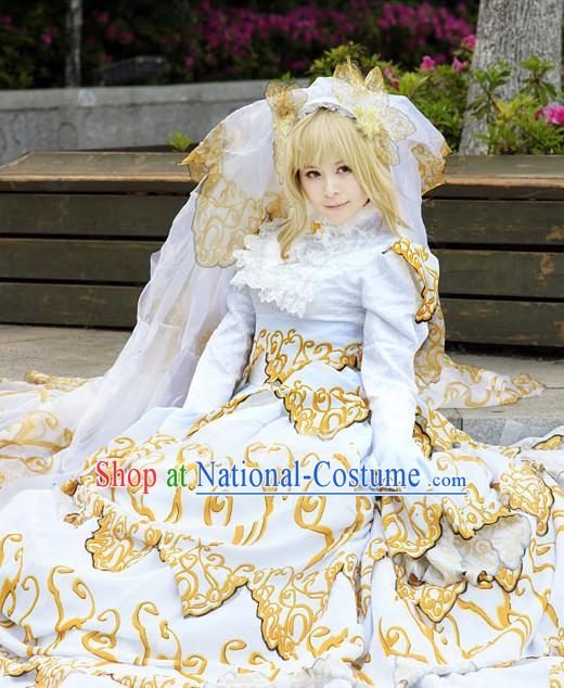 Custom Made Cosplay Wedding Costumes and Headwear Complete Set for Women or Girls