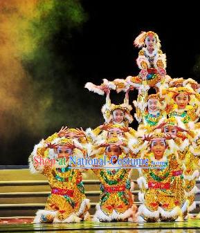 Chinese Stage Performance Lion Dancing Costumes Complete Set for Kids