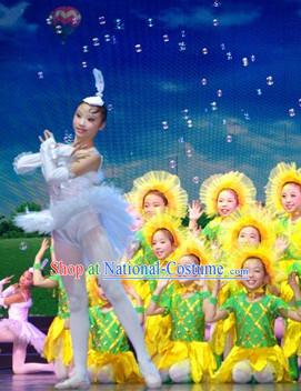 Chinese Stage Performance Sunflower Dance Costumes Complete Set for Kids