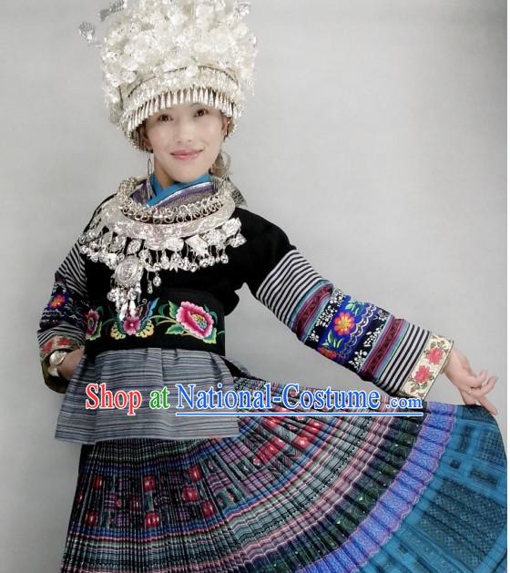 Traditional Chinese Hmong Dress Miao Clothing Cloth China Attire Oriental Dresses Complete Set for Women