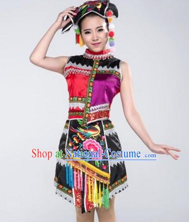 Traditional Chinese Hmong Dress Miao Clothing Cloth China Attire Oriental Dresses Complete Set for Women