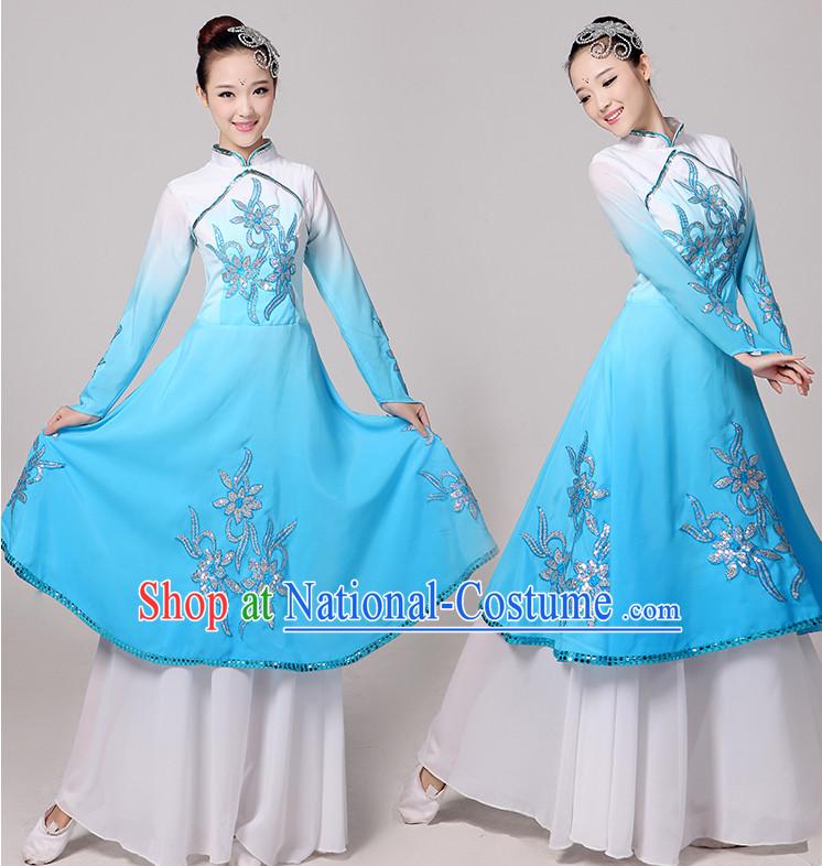 Traditional Chinese Color Transition Gradient Dance Costumes Cloth China Attire Oriental Dresses Complete Set for Women