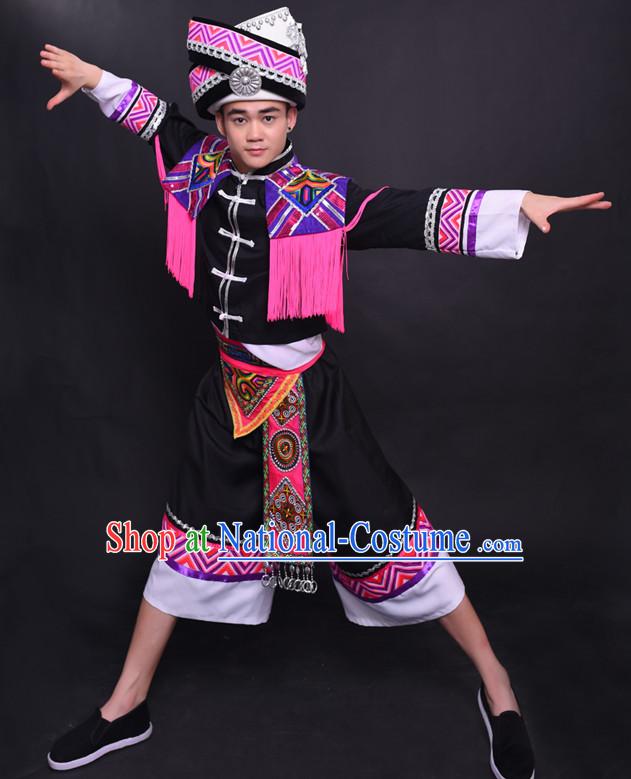 Chinese Chuang Group the Zhuang Nationality Folk Dance Ethnic Wear China Clothing Costume Ethnic Dresses Cultural Dances Costumes Complete Set for Men